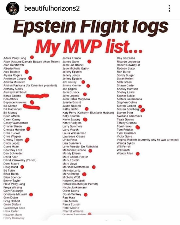 J Epstine's flight log list
