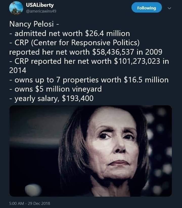 Pelosi lies about her net worth by 75 million