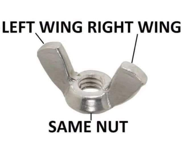 Left wing, right wing, same nut
