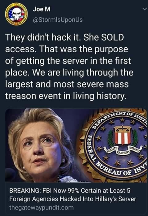 Hillaries computer wasn't hacked, she sold the information