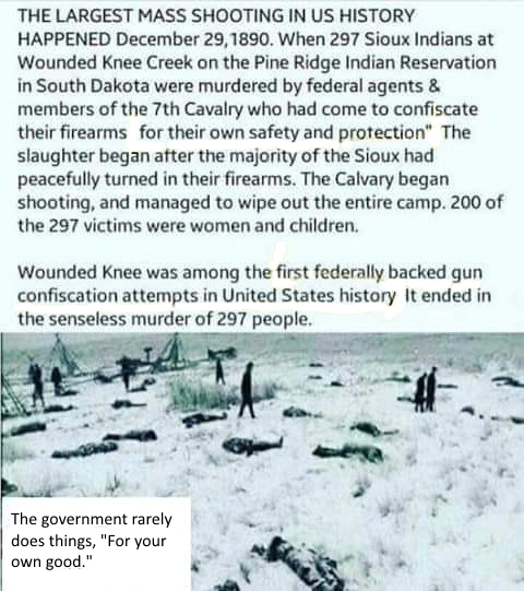 292 Sioux Indians were murdered when the government came to confiscate their weapons