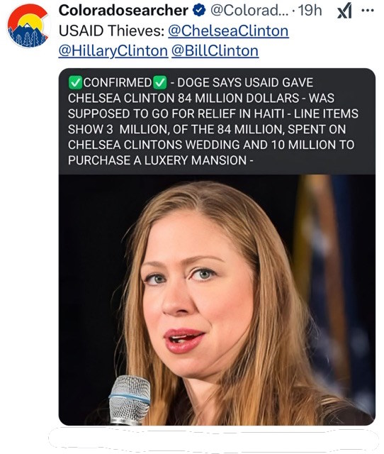 Chelsea Clinton receives $84 million from USAID?