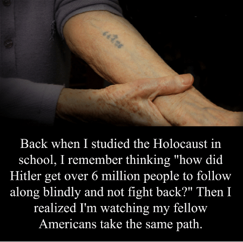 Arm showing holocaust tattoo