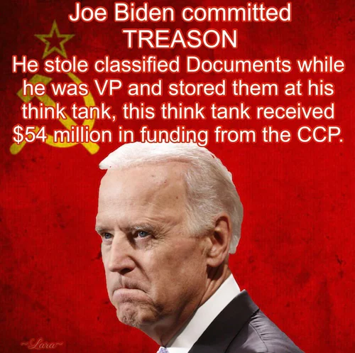 He stole classified documents while VP and received $54 million in funding from the CCP;