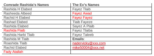 partial list of names Rashida Tlaib has used.