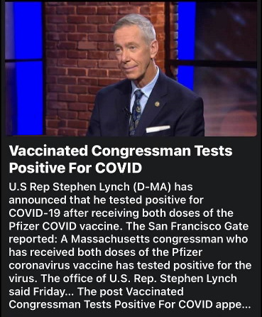 Democrat congressmen from MA tests positive for covid-19 after taking the prescribed two dose vaccine